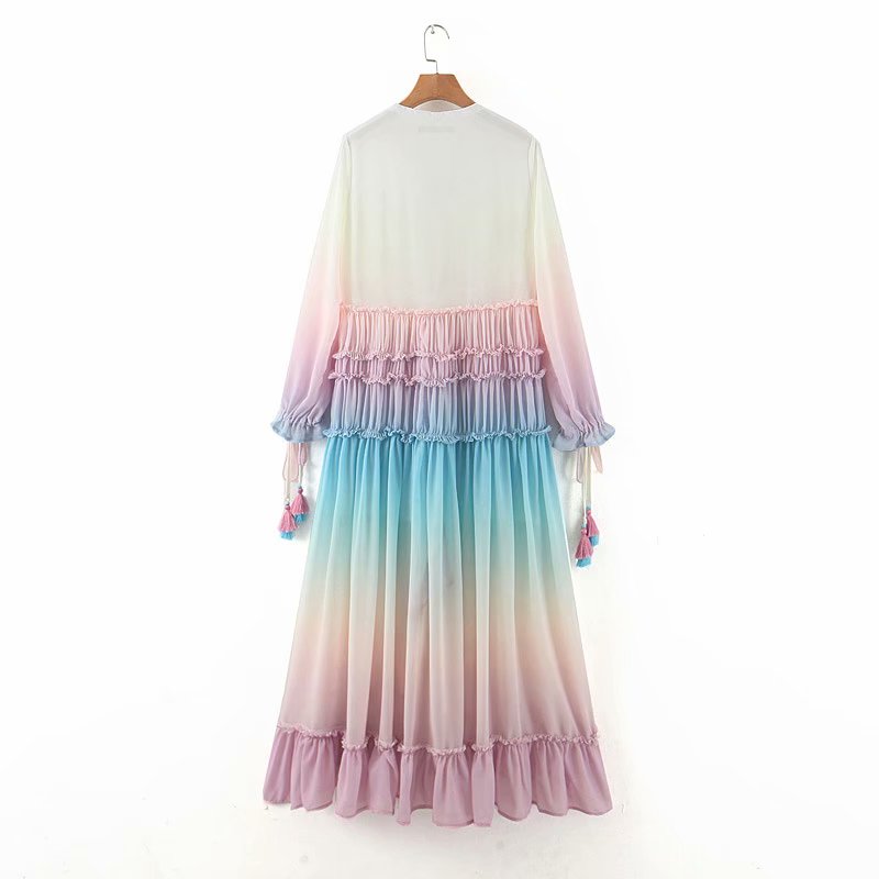 chiffon cotton candy pink dress Vintage Cotton Candy Pink Chiffon Dress Sheer Slv Ruffle Party Peplum Maxi Gown