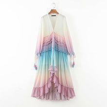 Load image into Gallery viewer, Gradient Cotton Candy Ruffle Chiffon Maxi Dress