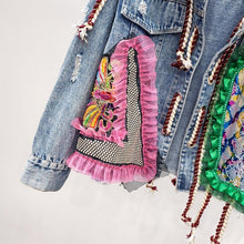 Load image into Gallery viewer, Coachella Streetwear Patch Denim Tassel Jacket
