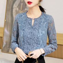 Load image into Gallery viewer, Blue Lace Floral Delicate Blouse - Pretty Fashionation