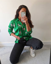 Load image into Gallery viewer, Vintage Chic Africa Safari Globetrotter Satin Blouse