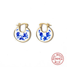 Load image into Gallery viewer, Vintage Blue & White Porcelain Stud Earrings