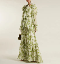 Load image into Gallery viewer, Runway Designer Floral Old Moss Green Dress