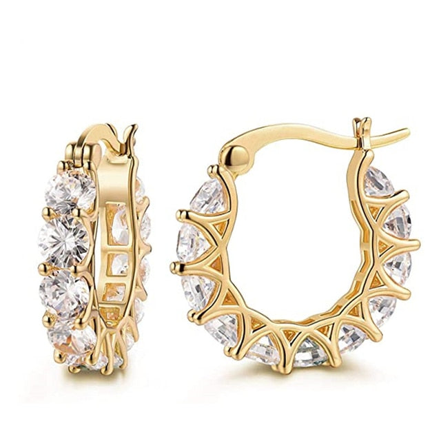 Gold Plated Full Paved Crystal CZ Hoop Earrings