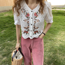 Load image into Gallery viewer, Embroidered Crochet Cardigan Top