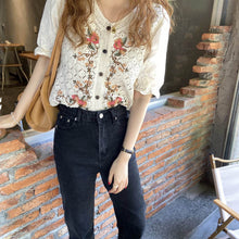 Load image into Gallery viewer, Embroidered Crochet Cardigan Top