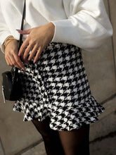Load image into Gallery viewer, Vintage Houndstooth Print Hem Ruffles Skirt - Pretty Fashionation
