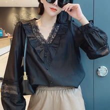 Load image into Gallery viewer, Romantic V-neck Embroidered Lace Blouse