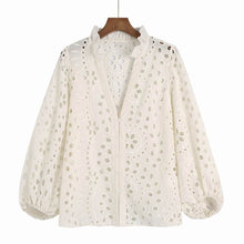 Load image into Gallery viewer, Embroidery Lace Hollow Out Lantern Sleeve Blouse Shirt
