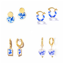 Load image into Gallery viewer, Vintage Blue & White Porcelain Stud Earrings