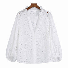 Load image into Gallery viewer, Embroidery Lace Hollow Out Lantern Sleeve Blouse Shirt