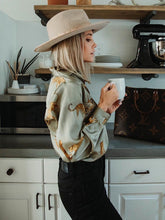 Load image into Gallery viewer, Vintage Chic Africa Safari Globetrotter Satin Blouse