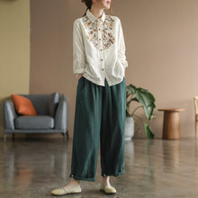 Load image into Gallery viewer, Boho Vietnamese Floral Embroidery Cotton Linen Shirt