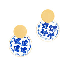 Load image into Gallery viewer, Vintage Blue & White Porcelain Stud Earrings