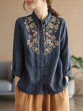Load image into Gallery viewer, Boho Vietnamese Floral Embroidery Cotton Linen Shirt