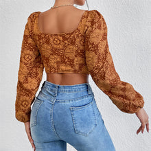 Load image into Gallery viewer, Puff Sleeve Vintage Floral Corset Crop Top
