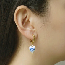 Load image into Gallery viewer, Vintage Blue & White Porcelain Stud Earrings