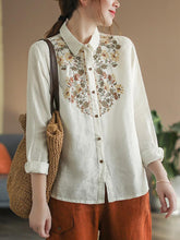 Load image into Gallery viewer, Boho Vietnamese Floral Embroidery Cotton Linen Shirt