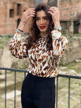 Load image into Gallery viewer, Vintage Chic Africa Safari Globetrotter Satin Blouse