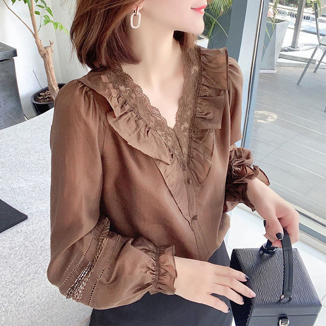 Romantic V-neck Embroidered Lace Blouse
