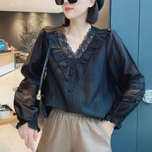 Load image into Gallery viewer, Romantic V-neck Embroidered Lace Blouse