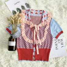 Load image into Gallery viewer, Vintage Peter Pan Collar Ruffles Knit Cardigan Sweater