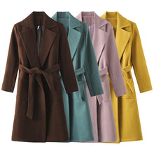 Load image into Gallery viewer, Wool Blend Pockets Belted Parka Coat - Pretty Fashionation