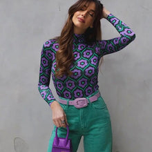 Load image into Gallery viewer, Vintage Psychedelic Flower Power Half Collar Top