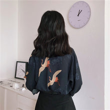 Load image into Gallery viewer, Vintage Kimono Style Japanese Cranes Shirt Blouse - Pretty Fashionation