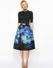 Load image into Gallery viewer, Vintage High Waist Van Gogh Starry Night Skirt - Pretty Fashionation
