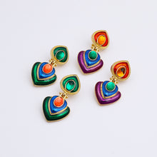 Load image into Gallery viewer, Colorful Crystal Heart Clip Statement Earrings