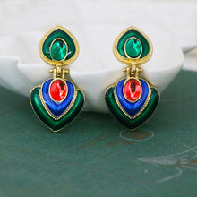 Load image into Gallery viewer, Colorful Crystal Heart Clip Statement Earrings