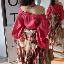 Load image into Gallery viewer, Satin One Shoulder Lantern Sleeve Blouses - Pretty Fashionation