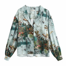 Load image into Gallery viewer, Vintage Ink Painting Animal Leaves Smock Blouse - Pretty Fashionation