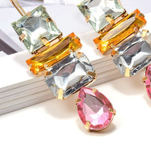 Load image into Gallery viewer, Geometric Colorful Clear Crystals Rhinestone Long Drop Earrings - Pretty Fashionation