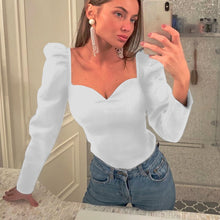 Load image into Gallery viewer, Vintage Puff Sleeve Square V-neck Blouse