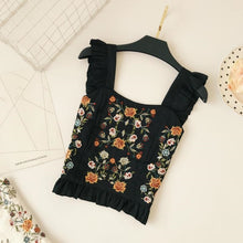Load image into Gallery viewer, Bohemian Flower Embroidery Sleeveless Ruffles Blouse - Pretty Fashionation
