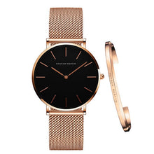 Load image into Gallery viewer, Ariana Black Rose Gold Watch Bracelet Set