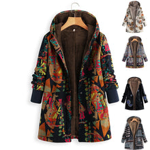 Load image into Gallery viewer, Vintage Fleece Loose Hooded Floral Parka Coat