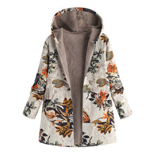 Load image into Gallery viewer, Vintage Fleece Loose Hooded Floral Parka Coat