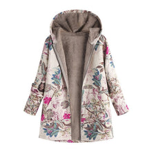 Load image into Gallery viewer, Vintage Fleece Loose Hooded Floral Parka Coat