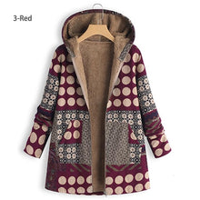 Load image into Gallery viewer, Vintage Fleece Loose Hooded Floral Parka Coat