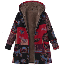 Load image into Gallery viewer, Vintage Fleece Loose Hooded Floral Parka Coat