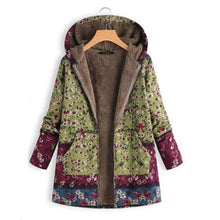 Load image into Gallery viewer, Vintage Fleece Loose Hooded Floral Parka Coat