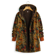 Load image into Gallery viewer, Vintage Fleece Loose Hooded Floral Parka Coat