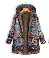 Load image into Gallery viewer, Vintage Fleece Loose Hooded Floral Parka Coat