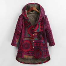 Load image into Gallery viewer, Vintage Fleece Loose Hooded Floral Parka Coat