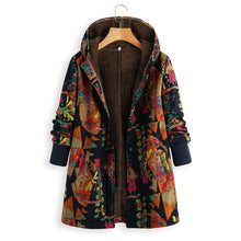 Load image into Gallery viewer, Vintage Fleece Loose Hooded Floral Parka Coat