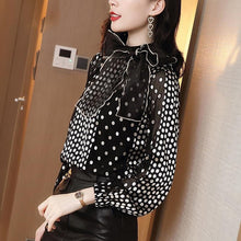 Load image into Gallery viewer, Retro Polka Dot Chiffon Bow Blouse - Pretty Fashionation