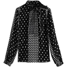 Load image into Gallery viewer, Retro Polka Dot Chiffon Bow Blouse - Pretty Fashionation